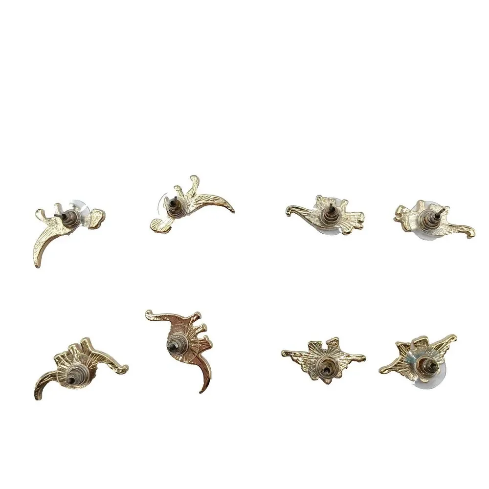 Dinosaur Pierced Earrings Set Enamel Gold Tone T-Rex Stegosaur Brachiosaurus+
